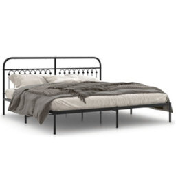 Berkfield Metal Bed Frame Without Mattress With Headboard Black 193X203Cm - thumbnail 2