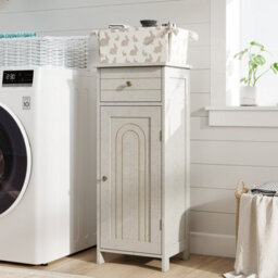 Costway Bathroom Storage Cabinet Floor Standing Wooden Cupboard-Grey - thumbnail 4