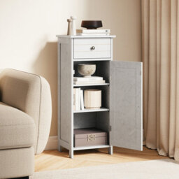 Costway Bathroom Storage Cabinet Floor Standing Wooden Cupboard-Grey - thumbnail 5