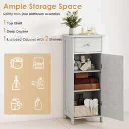 Costway Bathroom Storage Cabinet Floor Standing Wooden Cupboard-Grey - thumbnail 6