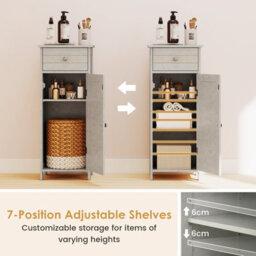 Costway Bathroom Storage Cabinet Floor Standing Wooden Cupboard-Grey - thumbnail 7