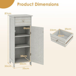 Costway Bathroom Storage Cabinet Floor Standing Wooden Cupboard-Grey - thumbnail 2