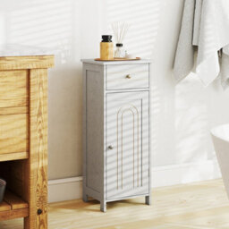 Costway Bathroom Storage Cabinet Floor Standing Wooden Cupboard-Grey - thumbnail 3