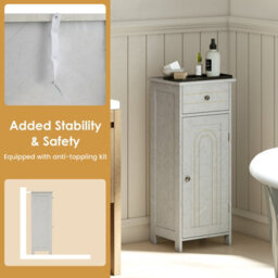 Costway Bathroom Storage Cabinet Floor Standing Wooden Cupboard-Grey - thumbnail 8