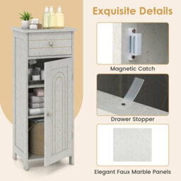 Costway Bathroom Storage Cabinet Floor Standing Wooden Cupboard-Grey - thumbnail 9