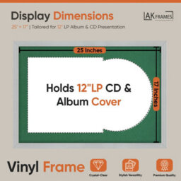 "AK Frames 25X17"" Light Grey Classic Vinyl Record Frame With Emerald Mount For 12 Inch Lp Cover & Disc - Overlapped Design" - thumbnail 2