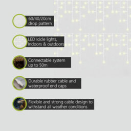 Pegdev - Pdl Warm White Led Icicle Lights White Rubber Cable 60 40 20Cm Drop Outdoor Indoor Connectable Durable System 6M - thumbnail 2
