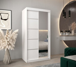 Arte Verona 02 Contemporary 2 Mirrored Sliding Door Wardrobe 5 Shelves 2 Rails White Matt (H)2000mm (W)1000mm (D)620mm - thumbnail 2