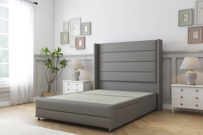 "Sloomy Sterling Pewter Dumfries Divan Bed No Drawers - 54"" Wingback Headboard & 12"" Footboard 4'6 Double" - image 1