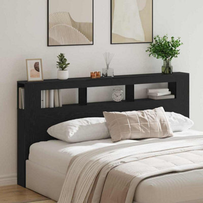 Berkfield Storage Headboard With Led Lights Black Oak 200X18,5X103,5 Cm - image 1