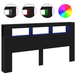 Berkfield Storage Headboard With Led Lights Black Oak 200X18,5X103,5 Cm - thumbnail 4