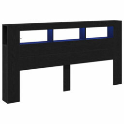 Berkfield Storage Headboard With Led Lights Black Oak 200X18,5X103,5 Cm - thumbnail 2