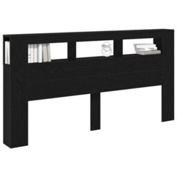 Berkfield Storage Headboard With Led Lights Black Oak 200X18,5X103,5 Cm - thumbnail 3
