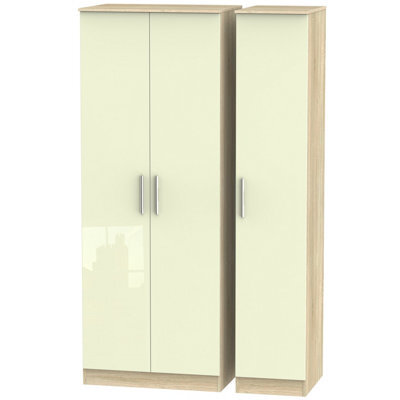 Trent Tall Triple Plain Wardrobe In Cream & Bardolino Oak (Ready Assembled) - image 1