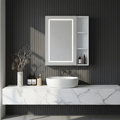 Living And Home Wall-Mounted Bathroom Anti-Fog Mirror Cabinet With Led Lights, Shelves, Built-In Shaver Socket, Touch Switch - image 1