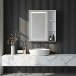 Living And Home Wall-Mounted Bathroom Anti-Fog Mirror Cabinet With Led Lights, Shelves, Built-In Shaver Socket, Touch Switch - thumbnail 1