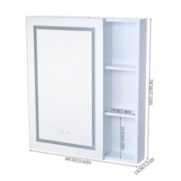 Living And Home Wall-Mounted Bathroom Anti-Fog Mirror Cabinet With Led Lights, Shelves, Built-In Shaver Socket, Touch Switch - thumbnail 7