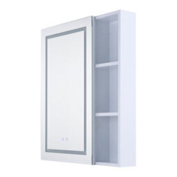 Living And Home Wall-Mounted Bathroom Anti-Fog Mirror Cabinet With Led Lights, Shelves, Built-In Shaver Socket, Touch Switch - thumbnail 3