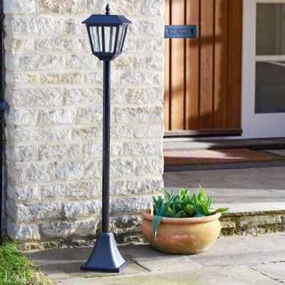 Solar Powered Metro Lamp Post - 20 Lumen Freestanding Black Ambient Outdoor Garden Light - Measures H130 X 18Cm Diameter - image 1