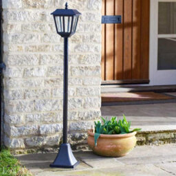 Solar Powered Metro Lamp Post - 20 Lumen Freestanding Black Ambient Outdoor Garden Light - Measures H130 X 18Cm Diameter - thumbnail 1