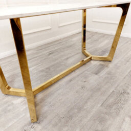 Stratus Interiors Lucien 1.8M Dining Table - Gold Base With Pandora Gold Stone Top - Add Professional Assembly & Delivery- Silver Leg Color