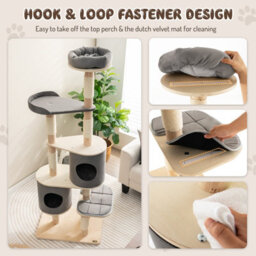 Costway 6-Tier Cat Tree 190 Cm Rubber Wood Cat Tower Furniture W/ Sisal Scratching Posts - thumbnail 5