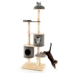 Costway 6-Tier Cat Tree 190 Cm Rubber Wood Cat Tower Furniture W/ Sisal Scratching Posts