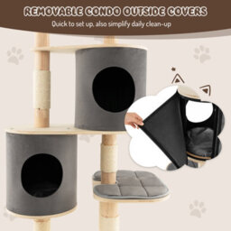 Costway 6-Tier Cat Tree 190 Cm Rubber Wood Cat Tower Furniture W/ Sisal Scratching Posts - thumbnail 7