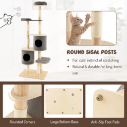 Costway 6-Tier Cat Tree 190 Cm Rubber Wood Cat Tower Furniture W/ Sisal Scratching Posts - thumbnail 9