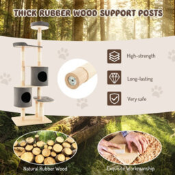 Costway 6-Tier Cat Tree 190 Cm Rubber Wood Cat Tower Furniture W/ Sisal Scratching Posts - thumbnail 8