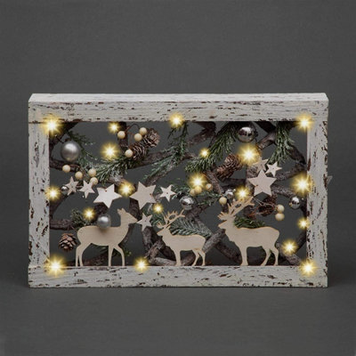 Shatchi Christmas Pre-Lit Warm White Led Frame Tabletop Decoration With Pinecones And Baubles - image 1