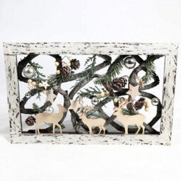 Shatchi Christmas Pre-Lit Warm White Led Frame Tabletop Decoration With Pinecones And Baubles - thumbnail 2
