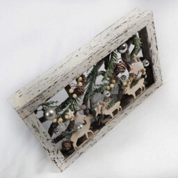 Shatchi Christmas Pre-Lit Warm White Led Frame Tabletop Decoration With Pinecones And Baubles - thumbnail 3