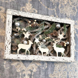 Shatchi Christmas Pre-Lit Warm White Led Frame Tabletop Decoration With Pinecones And Baubles - thumbnail 4