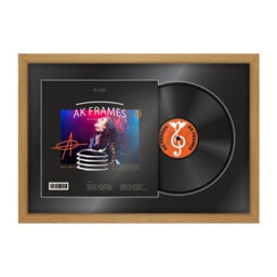 "AK Frames 25X17"" Oak Sleek Vinyl Record Frame With Black Mount For 12 Inch Lp Cover & Disc - Overlapped Design"