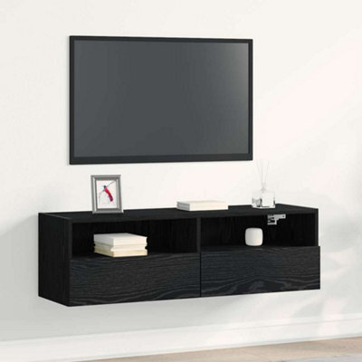 Berkfield Tv Wall Cabinet Black Oak 100X30X30 Cm Engineered Wood - image 1