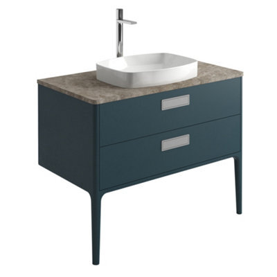 Plum&clay Canaria 2 Leg Blue Bathroom Vanity Unit With Stone Countertop & Integrated Ceramic Basin (W)985mm (H)850mm - image 1