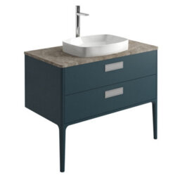 Plum&clay Canaria 2 Leg Blue Bathroom Vanity Unit With Stone Countertop & Integrated Ceramic Basin (W)985mm (H)850mm - thumbnail 1