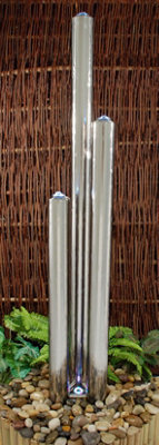 Primrose 3 Polished Tubes Stainless Steel Water Feature With Lights Indoor Outdoor  H156Cm - image 1