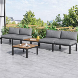 Abrihome Outdoor Patio Backyard Furniture Garden Lounge Set For 4 People, L-Shaped Corner Sofa With Wooden Table, Grey - thumbnail 8