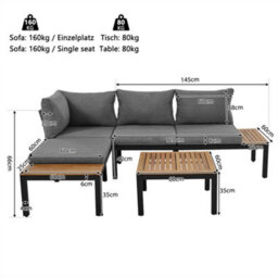 Abrihome Outdoor Patio Backyard Furniture Garden Lounge Set For 4 People, L-Shaped Corner Sofa With Wooden Table, Grey - thumbnail 5