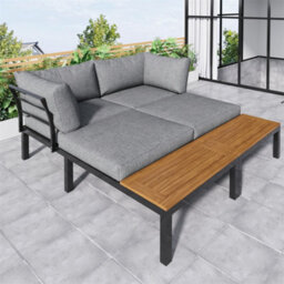 Abrihome Outdoor Patio Backyard Furniture Garden Lounge Set For 4 People, L-Shaped Corner Sofa With Wooden Table, Grey - thumbnail 7