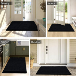 Ameha Black Chenille Mat 40X60Cm, Extra Soft, Non-Slip, Absorbent Bath Rug & Doormat - thumbnail 9