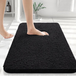 Ameha Black Chenille Mat 40X60Cm, Extra Soft, Non-Slip, Absorbent Bath Rug & Doormat - thumbnail 3