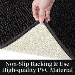 Ameha Black Chenille Mat 40X60Cm, Extra Soft, Non-Slip, Absorbent Bath Rug & Doormat - thumbnail 6