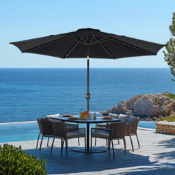 Rinse Bathrooms Outdoor Patio Garden Parasol 2.7M Sun Shade Umbrella Canopy W/crank Tilt Uv Protection Black - thumbnail 1