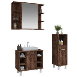Berkfield 3 Piece Bathroom Cabinet Set Smoked Oak Engineered Wood - thumbnail 3
