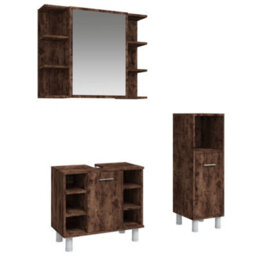 Berkfield 3 Piece Bathroom Cabinet Set Smoked Oak Engineered Wood - thumbnail 2