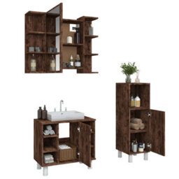 Berkfield 3 Piece Bathroom Cabinet Set Smoked Oak Engineered Wood - thumbnail 4