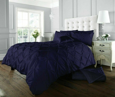 Smart Living Pintuck Duvet Cover With Pillowcases Polycotton Quilt Bedding Covers Pinch Pleated Comforter Cover Set - Navy - image 1